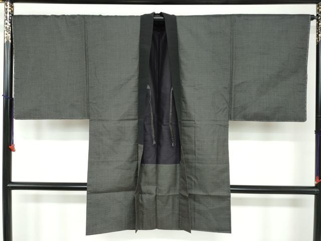 平和屋着物●男性 紬 アンサンブル 長羽織 亀甲文様 正絹 逸品 DAAW5827ud