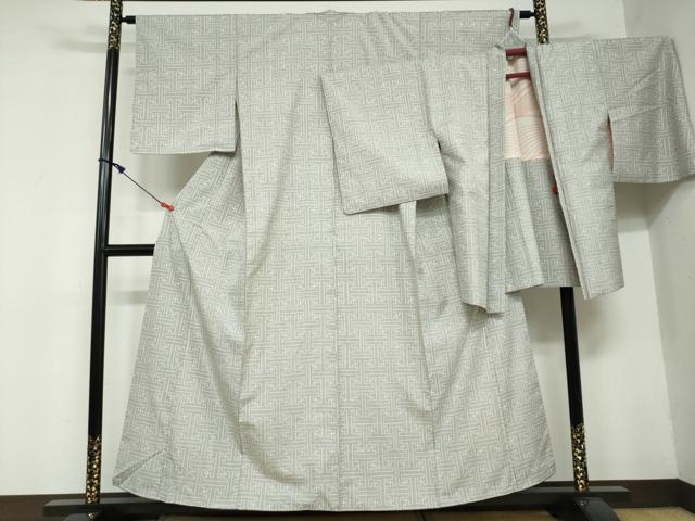 平和屋着物●本場大島紬 白大島 龍郷絣 秋名バラ アンサンブル 7マルキ 正絹 逸品 未使用 DAAW5829ud