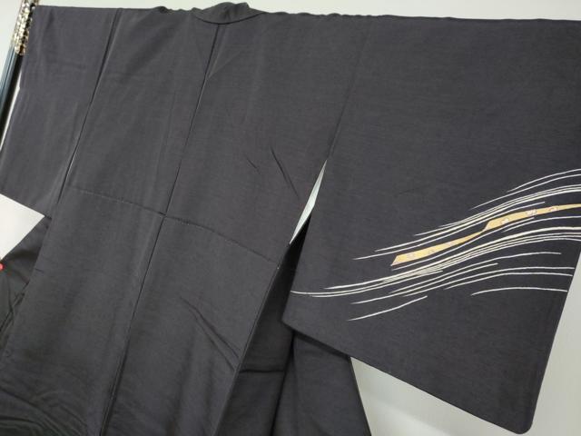 平和屋着物●訪問着 長浜みなも 上代紬 草花文 黒地 金彩 正絹 逸品 DAAW5833ud