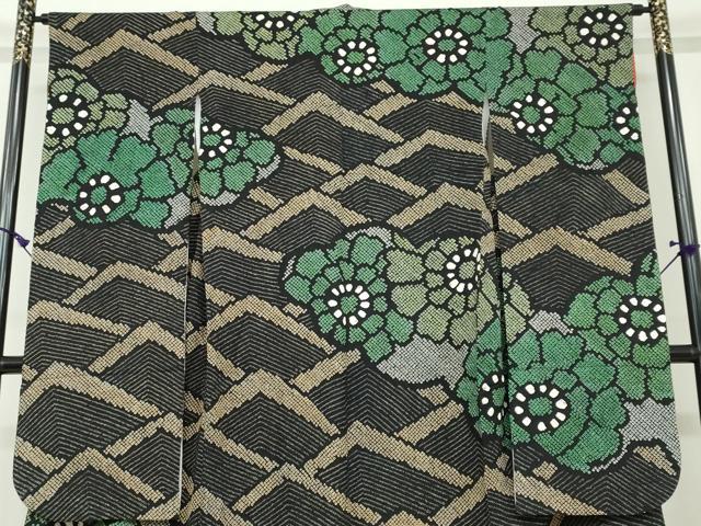 平和屋着物●豪華振袖 総絞り 草花文 黒地 正絹 逸品 DAAW5843ud