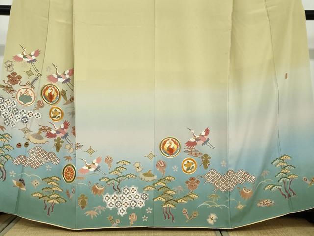 平和屋着物●豪華色留袖 作家物 駒刺繍 吉祥宝尽くし飛鶴丸文 暈し染め 金彩 正絹 逸品 DAAW5849ud