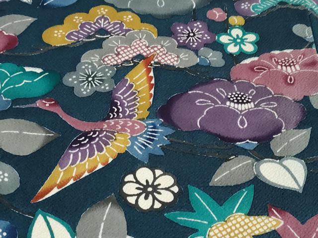 平和屋着物●手差し紅型作家 都巳二 訪問着 飛鶴草花文 鬼しぼ縮緬 正絹 逸品 DAAW5852ud