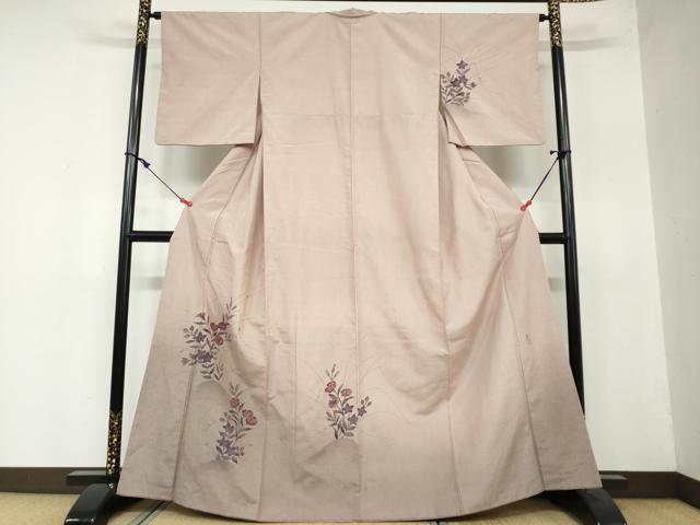 平和屋着物●訪問着 紬地 作家物 手描き 草花文 正絹 逸品 DAAW5857ud
