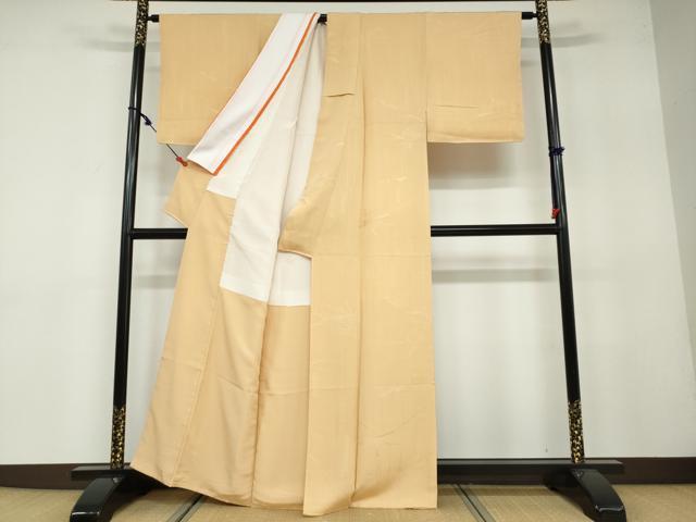平和屋着物●上質な色無地 流水笹地紋 杏色 正絹 逸品 未使用 DAAW5873ud