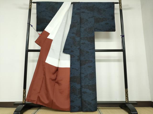 平和屋着物●結城紬 100亀甲 雲取り吉祥草花文 正絹 逸品 DAAW5901ud