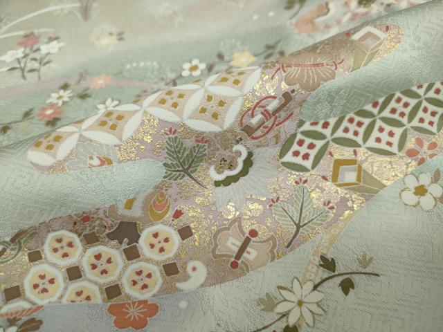 平和屋着物●訪問着 駒刺繍 吉祥草花文 暈し染め 金彩 正絹 逸品 DAAW5931ud