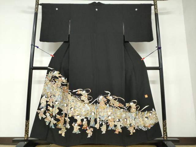 平和屋着物●金彩友禅作家 金彩の魔術師 堀省平 金煌織 黒留袖 童子遊び 金銀彩 正絹 逸品 DAAW5949ud