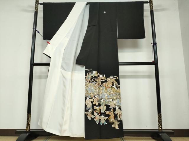 平和屋着物●金彩友禅作家 金彩の魔術師 堀省平 金煌織 黒留袖 童子遊び 金銀彩 正絹 逸品 DAAW5949ud
