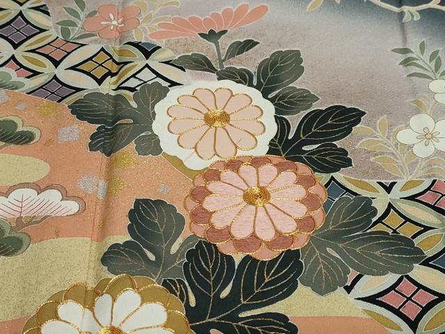 平和屋着物●豪華黒留袖 作家物 駒刺繍 吉祥草花文 暈し染め 金銀彩 正絹 逸品 DAAW5967ud