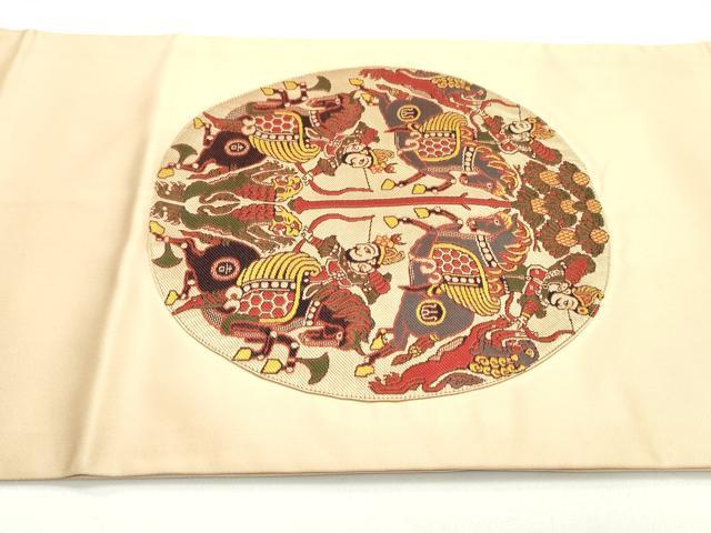 平和屋着物●太鼓柄袋帯 狩猟丸文 肌色 正絹 逸品 DAAW6534ob