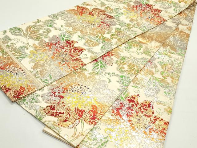 平和屋着物●龍村平蔵製 丸帯 大牡丹印金錦 金銀糸 正絹 逸品 DAAW6539ob