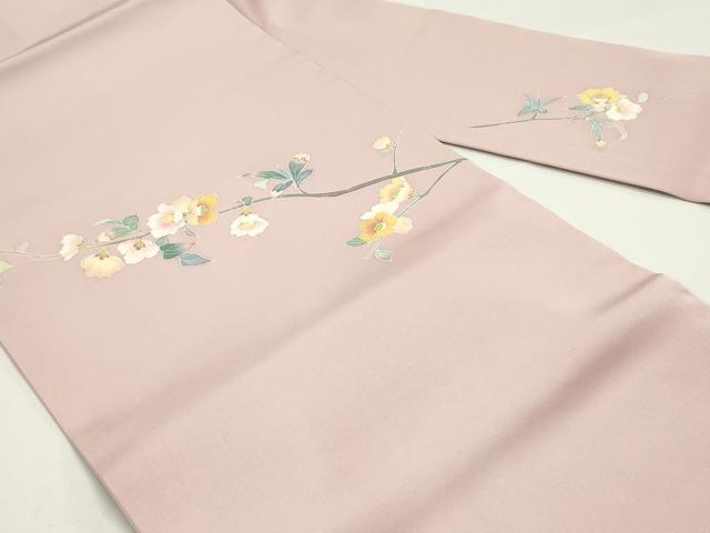 平和屋着物●塩瀬 九寸名古屋帯 友禅 作家物 枝花文 珊瑚色 正絹 逸品 DAAW6573ob