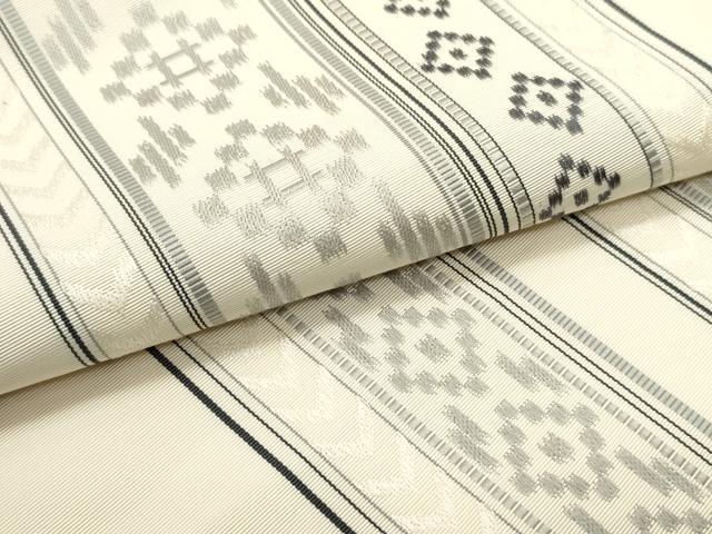 平和屋着物●本場筑前博多織 八寸名古屋帯 間道 生成り色 正絹 逸品 DAAW6610ob