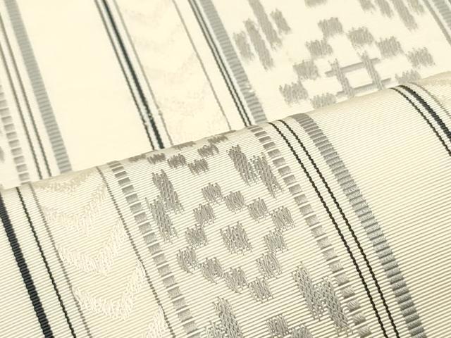 平和屋着物●本場筑前博多織 八寸名古屋帯 間道 生成り色 正絹 逸品 DAAW6610ob