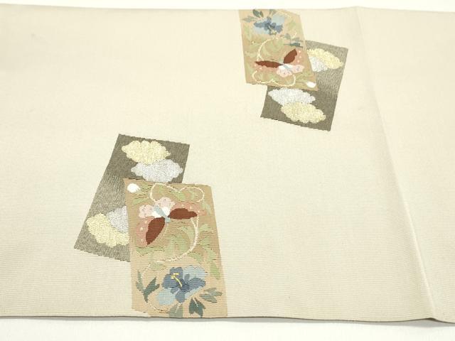 平和屋着物●爪掻き本綴れ 八寸名古屋帯 短冊花鳥流水文 金銀糸 正絹 逸品 DAAW6613ob