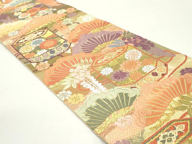 平和屋着物●六通柄袋帯 唐織 枝垂れ藤 吉祥貝桶花松文 金糸 正絹 逸品 DAAW6667ob