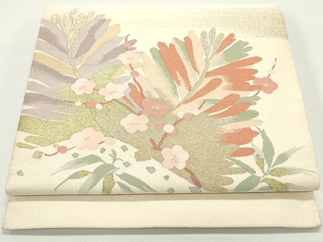 平和屋着物●綴れ 八寸名古屋帯 松葉枝梅文 金銀糸 正絹 逸品 DAAW6679ob