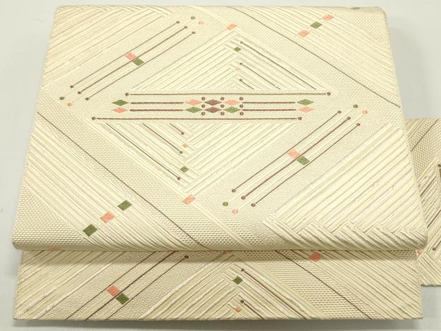 平和屋着物●本場筑前博多織 八寸名古屋帯 幾何学文様 薄卵色 正絹 逸品 DAAW6750ob