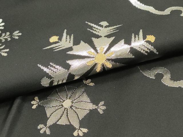 平和屋着物●九寸名古屋帯 翠鶴好み 雪輪 雪の結晶 黒地 銀糸 正絹 逸品 DAAW6800ob