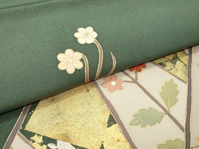 平和屋着物●京友禅作家 米沢新之助 九寸名古屋帯 切嵌更紗花唐草文 岩井茶色 金銀彩 正絹 逸品 DAAW6820ob