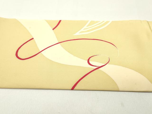 平和屋着物●塩瀬 九寸名古屋帯 草花文 蜂蜜色 正絹 逸品 DAAW6877ob