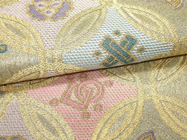 平和屋着物●六通柄袋帯 唐織 七宝花文 金糸 正絹 逸品DAAW6923ob