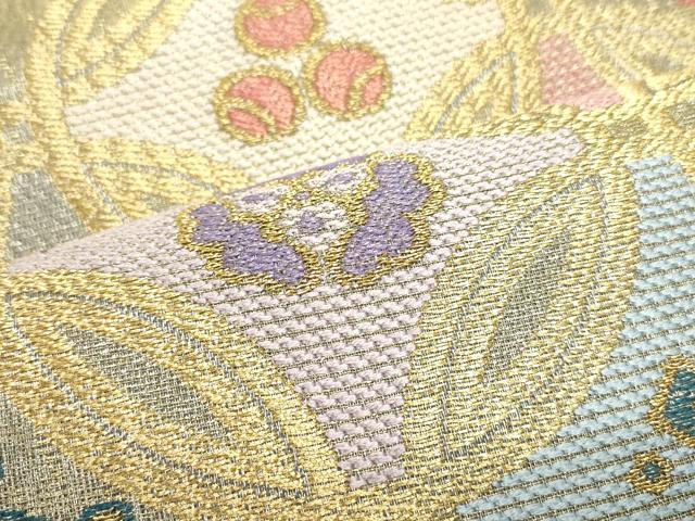 平和屋着物●六通柄袋帯 唐織 七宝花文 金糸 正絹 逸品DAAW6923ob
