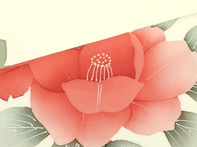 平和屋着物●塩瀬 九寸名古屋帯 手描き 枝椿間道 生成り色 正絹 逸品 DAAW6929ob