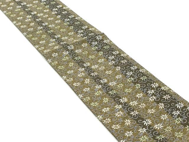 平和屋着物●半幅帯 唐織 花唐草間道 正絹 逸品 未使用 DAAW6962ob