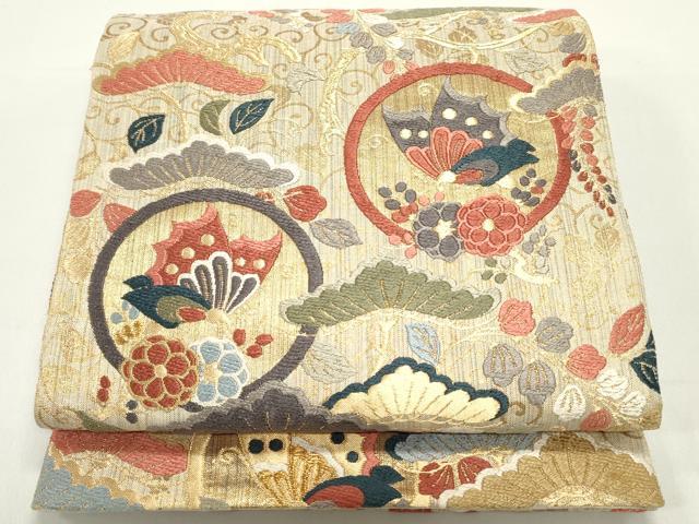 平和屋着物●六通柄袋帯 唐織 作家物 能衣 舞蝶枝垂れ藤松文 金糸 正絹 逸品 DAAW6964ob
