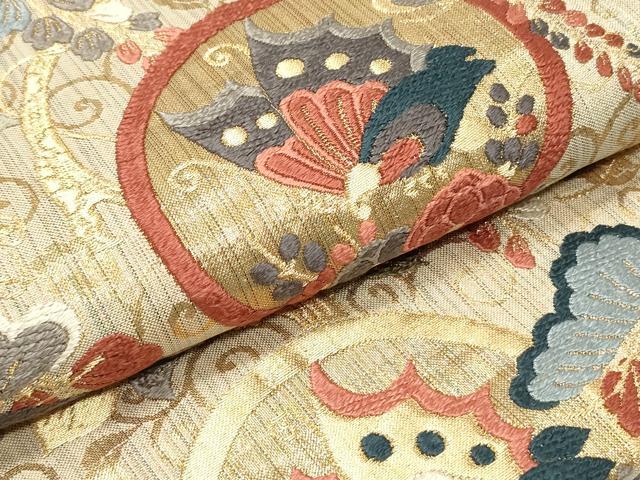 平和屋着物●六通柄袋帯 唐織 作家物 能衣 舞蝶枝垂れ藤松文 金糸 正絹 逸品 DAAW6964ob