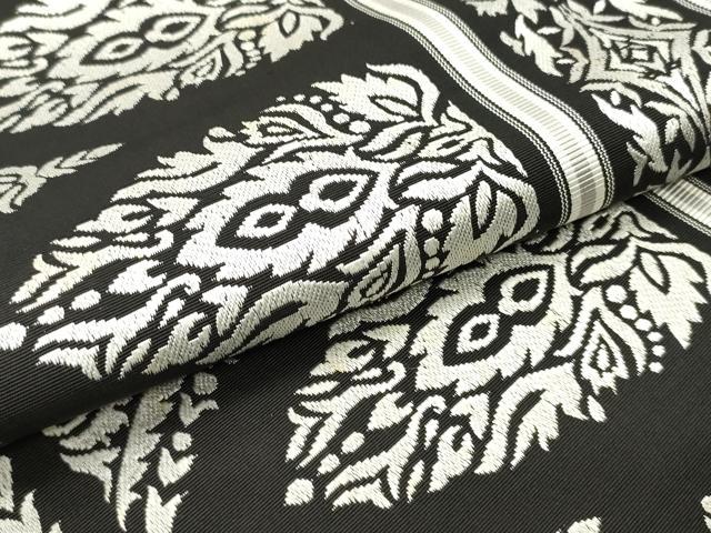 平和屋着物●本場筑前博多織 八寸名古屋帯 更紗花間道 黒地 正絹 逸品 DAAW6996ob