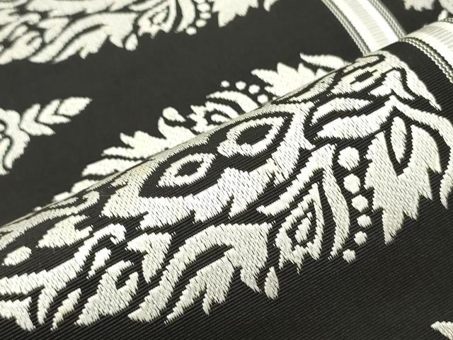 平和屋着物●本場筑前博多織 八寸名古屋帯 更紗花間道 黒地 正絹 逸品 DAAW6996ob