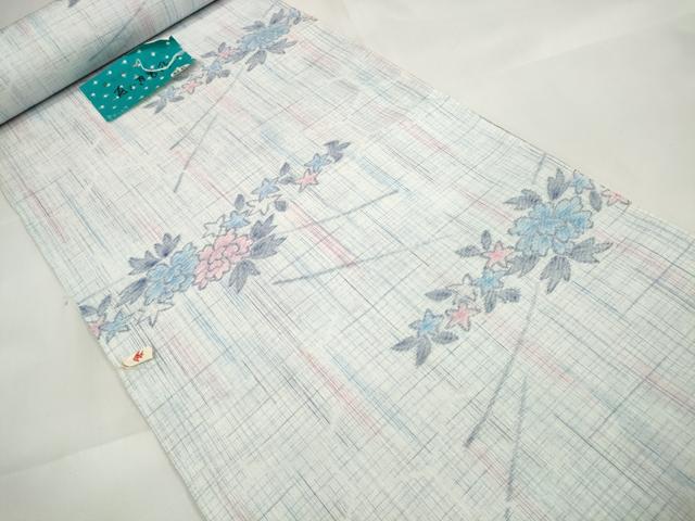 平和屋着物∴夏物 小紋・浴衣兼用 反物 着尺 草花文 綿 逸品 未使用 DAAW7445zzz
