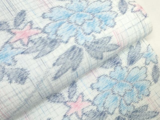 平和屋着物∴夏物 小紋・浴衣兼用 反物 着尺 草花文 綿 逸品 未使用 DAAW7445zzz