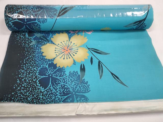 平和屋着物*夏物 浴衣 反物 着尺 枝花文 撫子 コーマー糸 綿 逸品 未使用 DAAW7492zzz