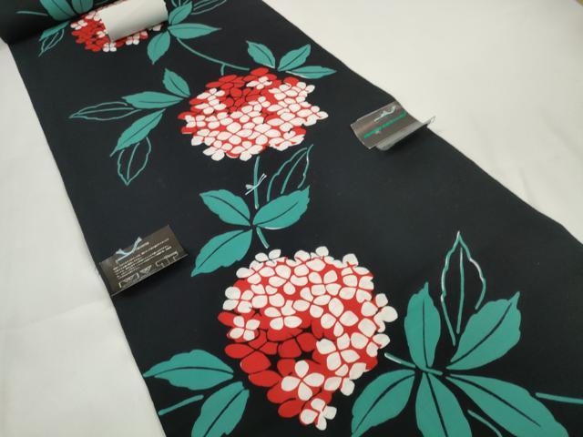 平和屋着物∴夏物 ファッションデザイナー コシノジュンコ 浴衣 反物 着尺 紫陽花 アジサイ 綿 逸品 未使用 DAAW7531zzz