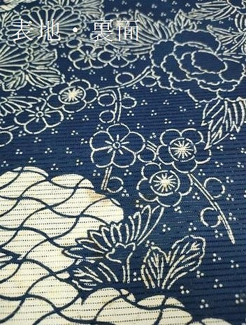 平和屋着物*夏物 浴衣 反物 着尺 綿絽 長板藍染 雲取り吉祥花文 証紙付き 綿 逸品 未使用 DAAW7540zzz