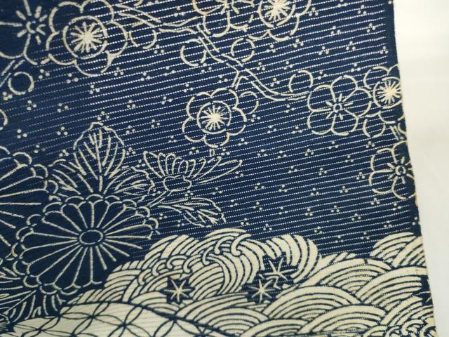 平和屋着物*夏物 浴衣 反物 着尺 綿絽 長板藍染 雲取り吉祥花文 証紙付き 綿 逸品 未使用 DAAW7540zzz