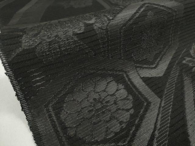 平和屋着物*夏物 西陣 石黒織物謹製 名古屋帯 帯反物 都絽 黒共帯 草木染 亀甲花文 証紙付き 逸品 未使用 DAAW7747zzz
