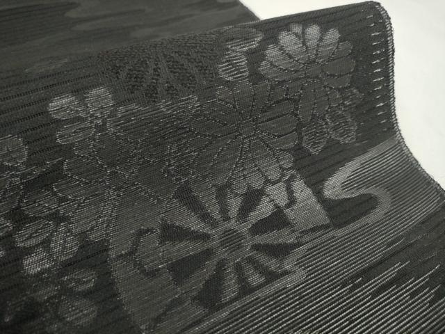 平和屋着物*夏物 西陣 石黒織物謹製 名古屋帯 帯反物 都絽 黒共帯 草木染 霞源氏車花文 証紙付き 逸品 未使用 DAAW7749zzz