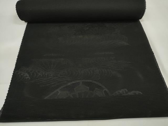 平和屋着物*夏物 名古屋帯 帯反物 絽 立波片輪車文 逸品 未使用 DAAW7824zzz