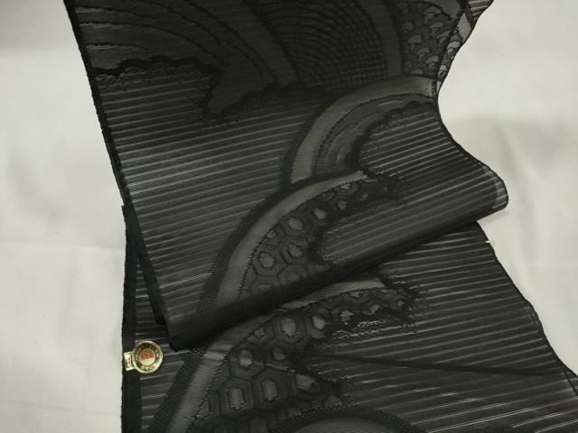平和屋着物*夏物 西陣 名古屋帯 帯反物 黒共帯 絽 吉祥文 証紙付き 逸品 未使用 DAAW8075zzz
