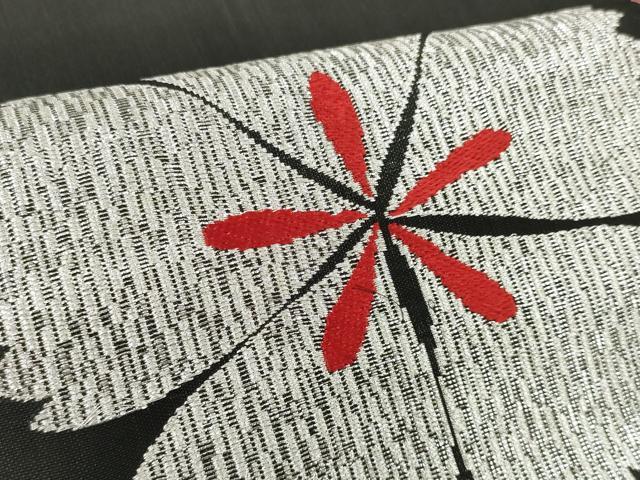 平和屋着物*夏物 名古屋帯 帯反物 撫子 黒地 銀糸 逸品 未使用 DAAW8157zzz
