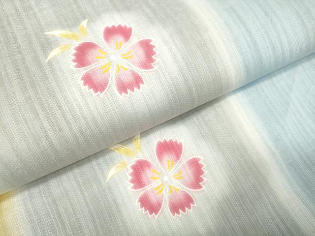 平和屋着物*夏物 大正の浮世絵師 竹久夢二 夢二ロマン 浴衣 反物 着尺 夢二の詩 撫子間道 綿麻 逸品 未使用 DAAW8181zzz