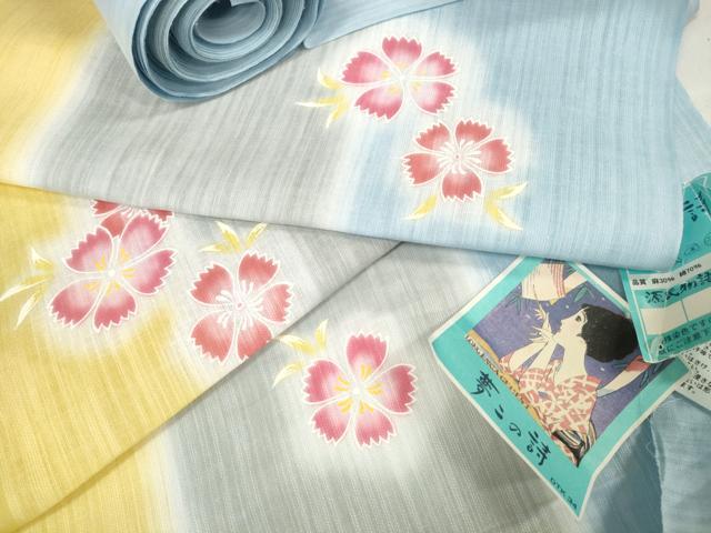 平和屋着物*夏物 大正の浮世絵師 竹久夢二 夢二ロマン 浴衣 反物 着尺 夢二の詩 撫子間道 綿麻 逸品 未使用 DAAW8181zzz