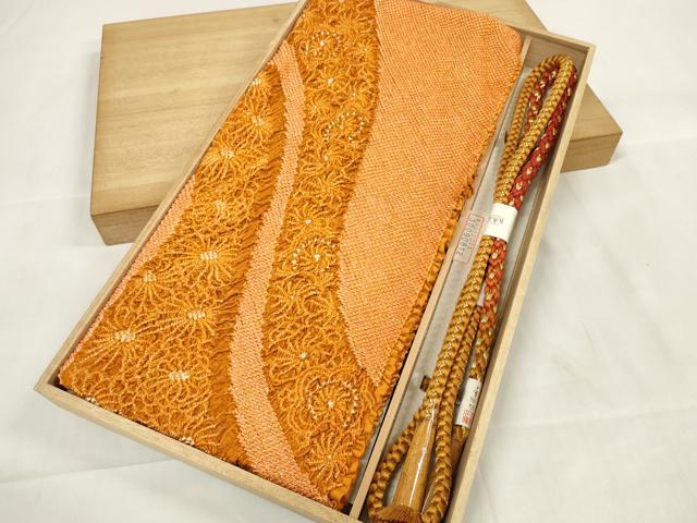 平和屋着物●和装小物 帯締め・帯揚げセット 千晃 振袖用 総絞り 菊 手組紐 金糸 逸品 未使用 DAAW8429zzz
