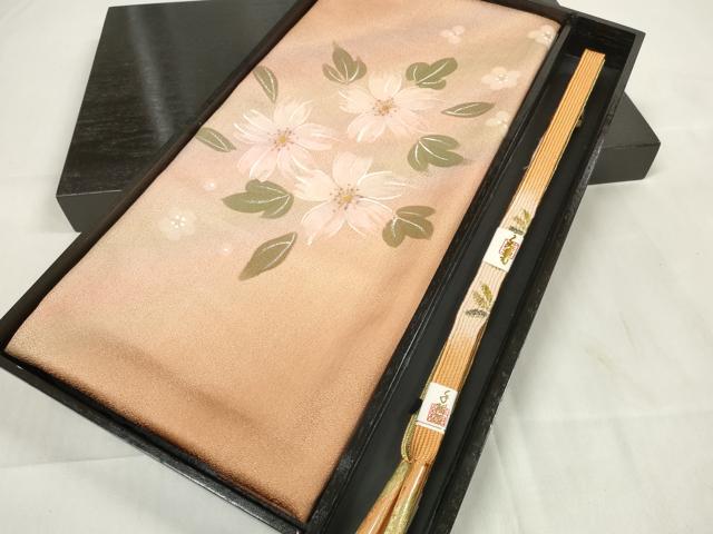 平和屋着物●和装小物 帯締め・帯揚げセット 手描き 花散らし 高麗組 組紐 金彩 逸品 未使用 DAAW8432zzz