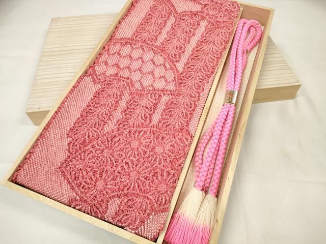平和屋着物●和装小物 帯締め・帯揚げセット 振袖用 総絞り 地紙花文 丸組 金糸 逸品 未使用 DAAW8516zzz