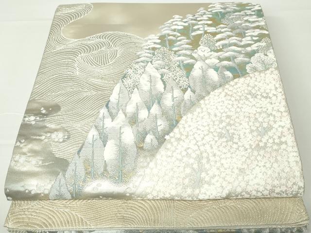 平和屋着物◎六通柄袋帯 立波樹林文 銀糸 正絹 逸品 DAAW8650qa